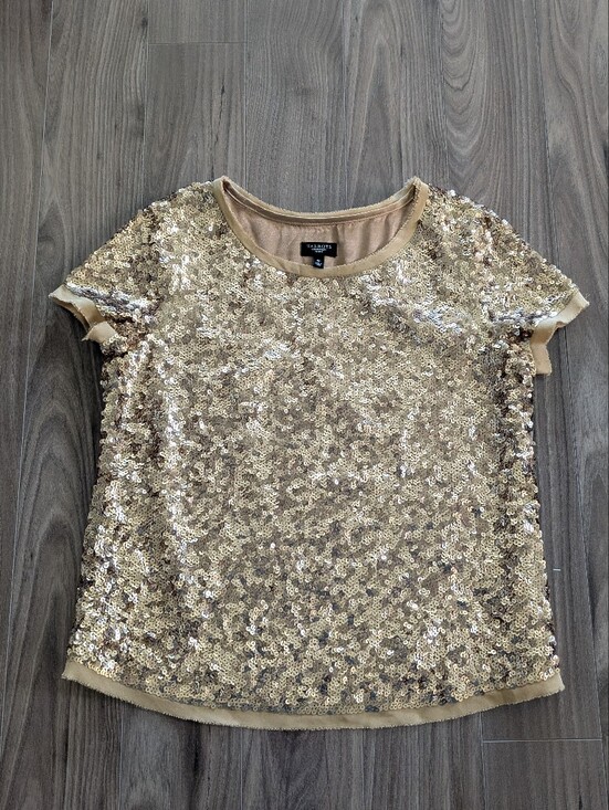 Talbots Tops - Talbots Gold Sequin Short Cap Sleeve Tee With Internal Lining (SiZe 4 Petite)